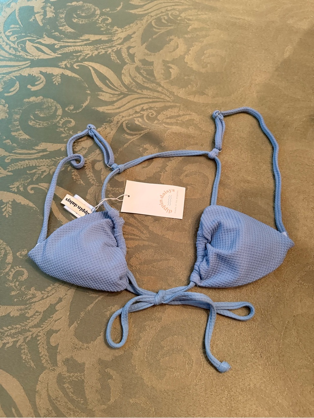 Dippin Daiseys Light Blue Textured Triangle Bikini Top NWT size S